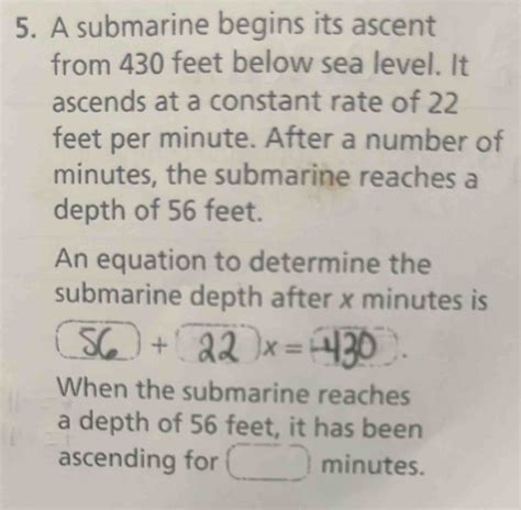 A dolphin is 41 feet underwater and ascends at a constant rate for .